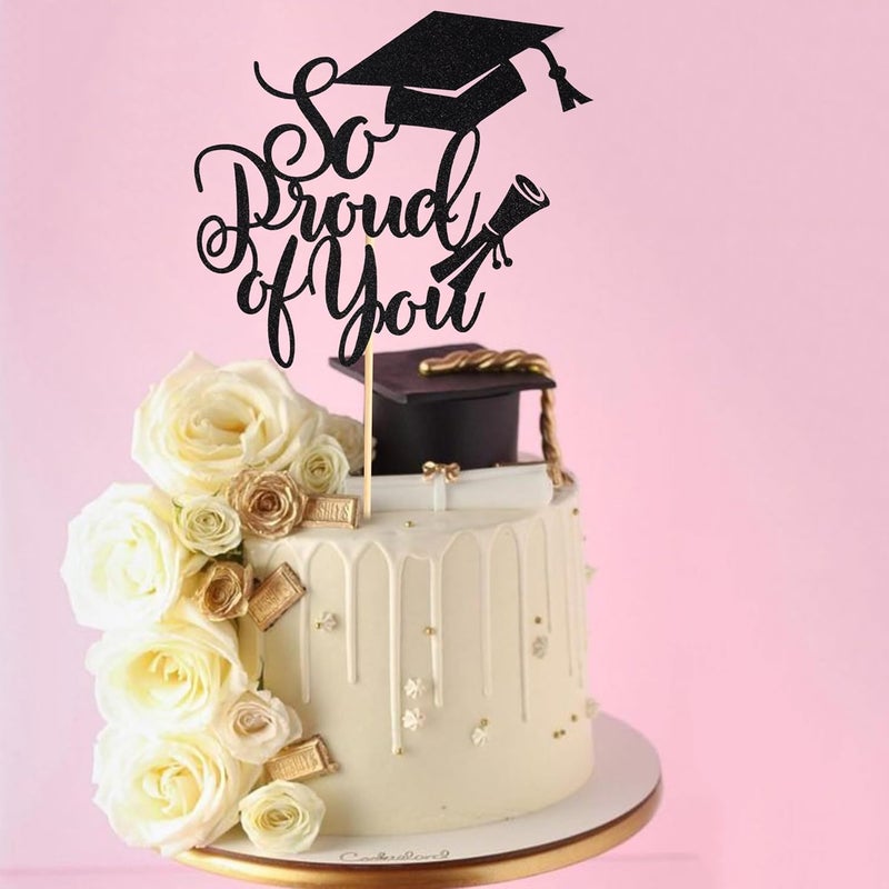 Arthsdite So Proud of You Cake Topper - Black Glitter Graduation Decoration - Image 4